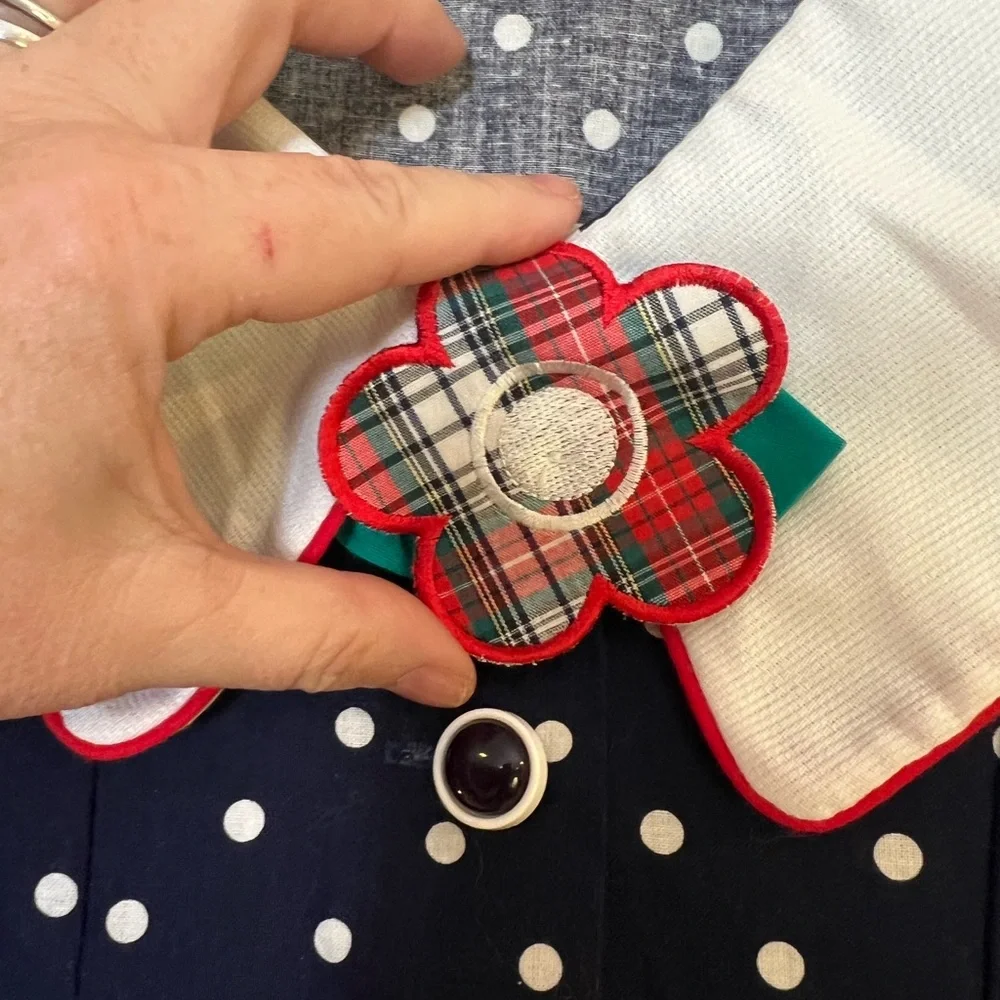 SOLDRare Editions VTG Blue Polka Dot Dress White Collar Girls Size 8 Made in USA